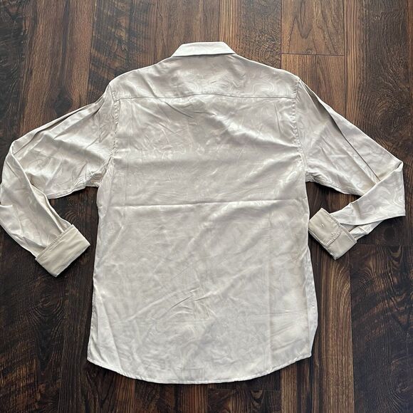 CONSEQUENCE MENS BUTTON DOWN SHIRT MEDIUM JACQUARD RAYON BLEND WHITE NWT WHITE - Picture 9 of 11